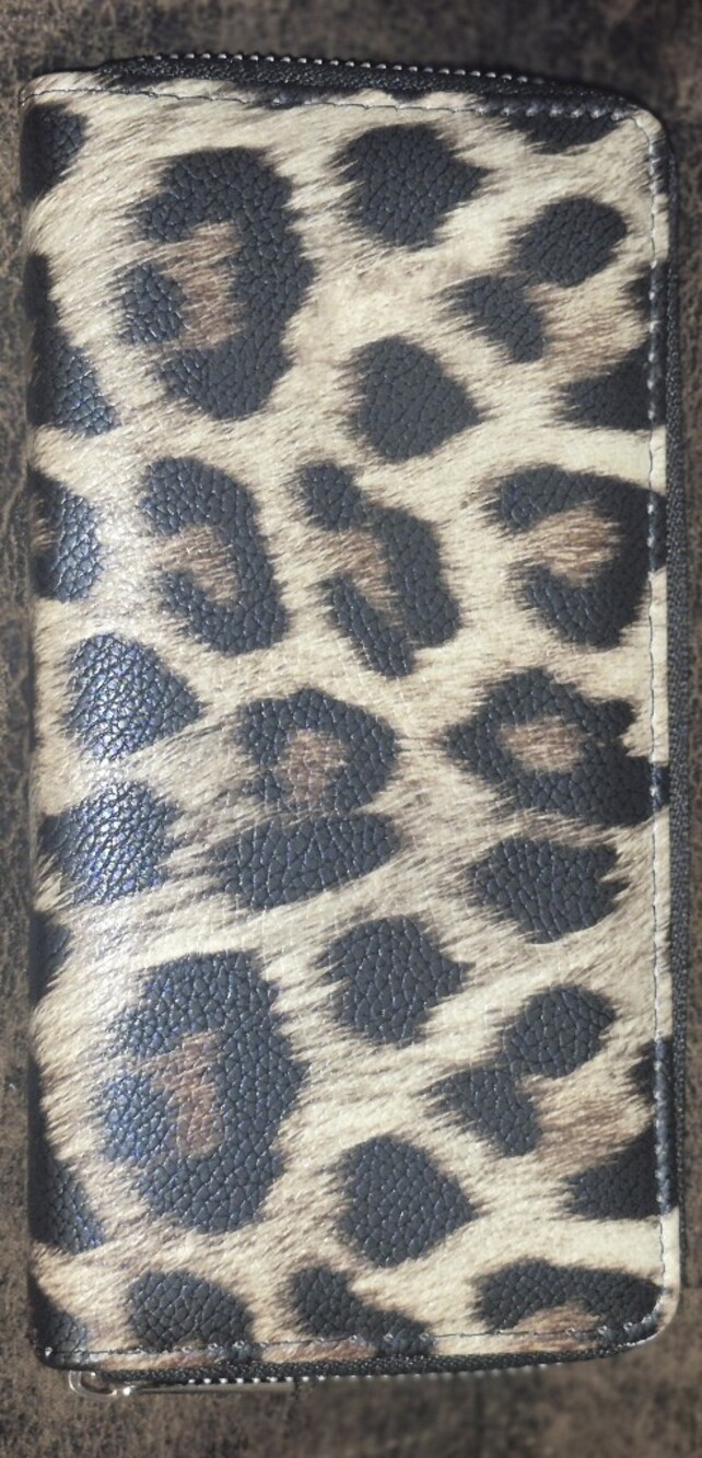 Leopard Print Zip-Around Women's Wallet - Brown/Black